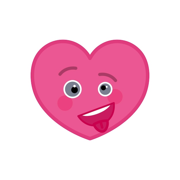 Vektor verrücktes herzförmiges lustiges emoticon-icon verspieltes pinkes emoji-symbol soziales kommunikations- und online-chat-vektorelement dummes gesicht, das gesichtsemotionen zeigt valentinstag-maskottchen im flachen stil