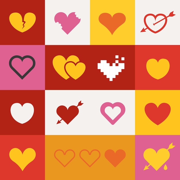 Vektor verschiedene abstrakte herz-ikonen sammlung valentinstag grußkarte