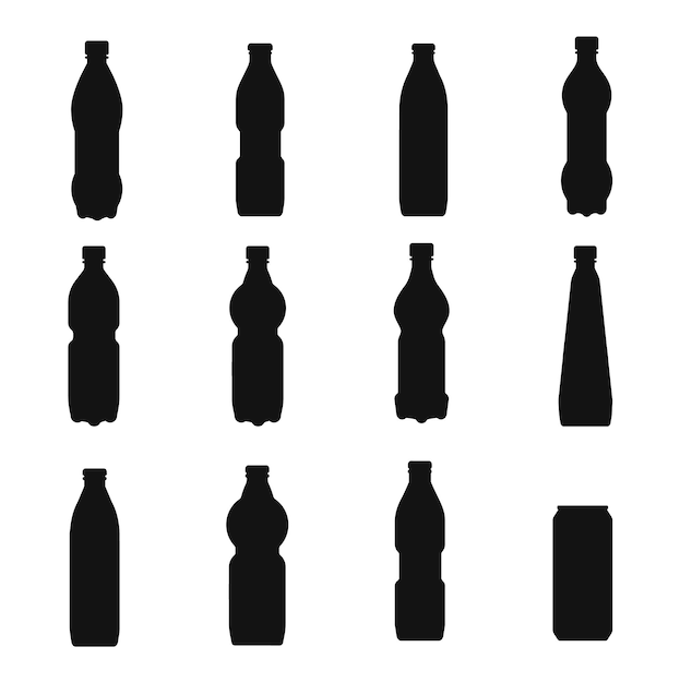 Verschiedene arten von flaschen isolierte vektorsilhouette