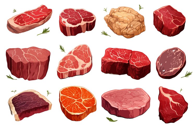 Vektor verschiedene arten von fleischprodukten set isolierter hintergrund