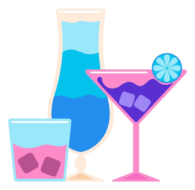 Verschiedene cocktails in gläsern. bar. isoliert auf weißem hintergrund