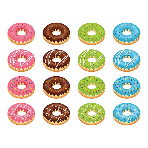 Verschiedene donut doughnut sweet snack tasty food set