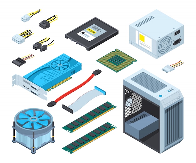 Vektor verschiedene elektronische teile und komponenten für computer