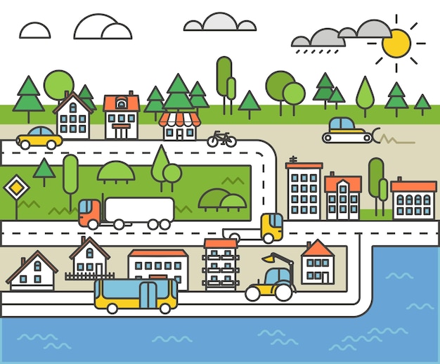 Verschiedene fahrzeuge auf einer straße stadtleben minimalismus illustrationskonzept