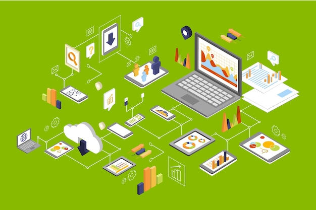 Verschiedene Geräte verbundene Technologie und Social-Media-Computernetzwerk-Verarbeitungsvektor
