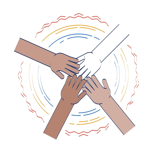 Verschiedene Hände im Einheitskreis Doodle Illustrationskonzept