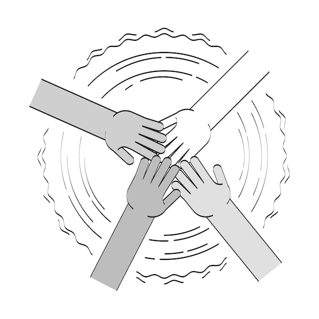 Verschiedene Hände im Einheitskreis-Doodle-Linien-Illustrationskonzept