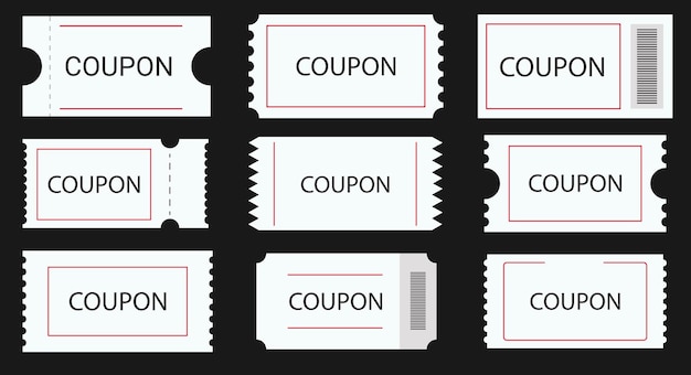 Verschiedene illustrationsmöglichkeiten für coupon-promotion-coupon-set, rabatt-geschenkgutschein, tickets, ticket