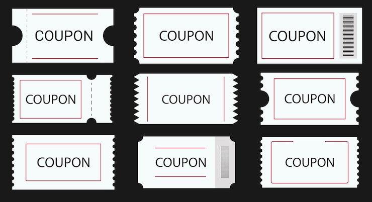 Vektor verschiedene illustrationsmöglichkeiten für coupon-promotion-coupon-set, rabatt-geschenkgutschein, tickets, ticket