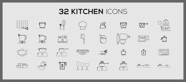 Vektor verschiedene küchen-ikonen schöne küchenutensilien doodle-aufkleber-set kochen-doodle-iconen küche