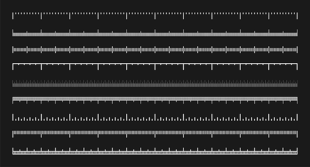 Vektor verschiedene messskalen mit abteilungen realistische weiße skala zum messen von länge oder höhe in