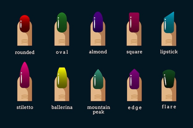 Verschiedene nagelformen und polierfarben vector ikonen