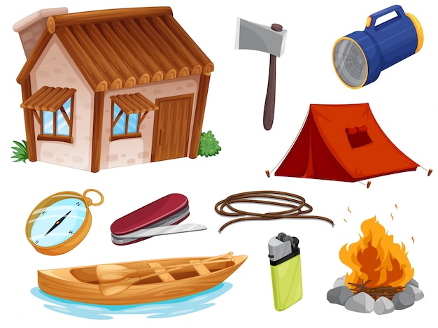 Verschiedene objekte des campings