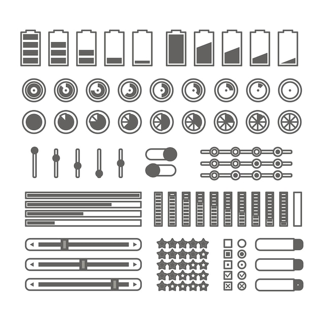 Verschiedene schnittstellen steuern designelemente. lineart-design