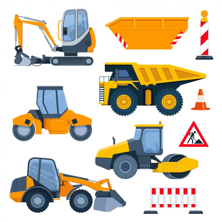 Vektor verschiedene straßenbaumaschinen und -geräte