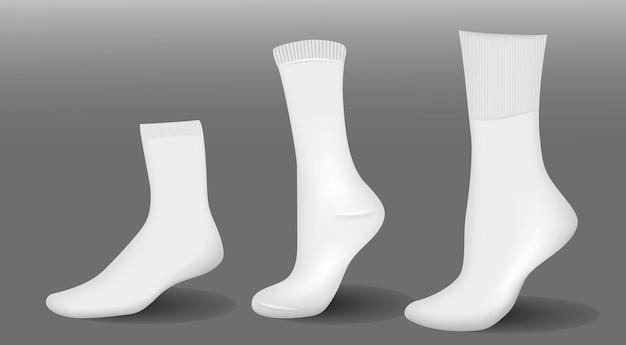 Verschiedene weiße socken fußbekleidung mockup isolierte 3d-illustration