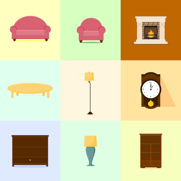 Vektor verschiedene wohnmöbel flache farbe illustration set