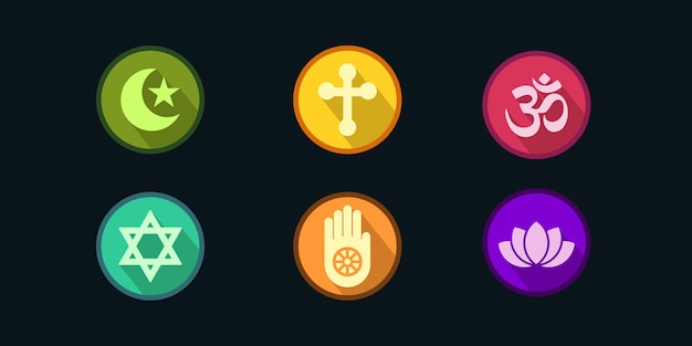Verschiedenes symbol der religion im flachen ikonenart-designvektor