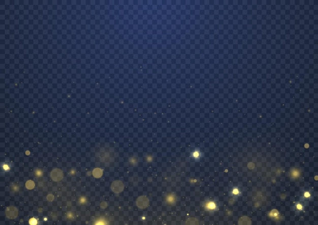 Verschwommenes Bokeh-Licht auf blauem Hintergrund Glitzer defokussiert blinkende Sterne Weihnachten Goldfunken Vektor