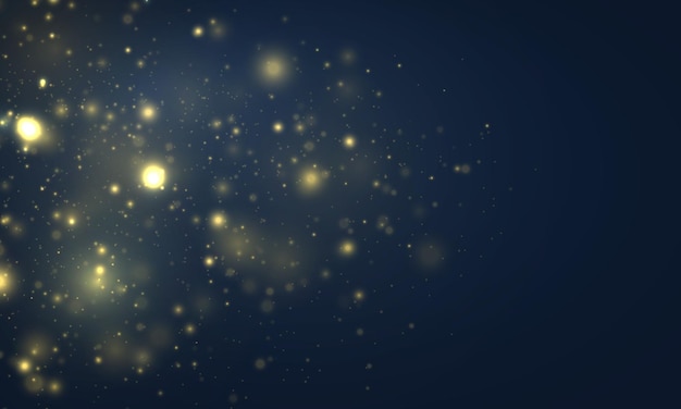 Verschwommenes Bokeh-Licht auf blauem Hintergrund Glitzer defokussiert blinkende Sterne Weihnachten Goldfunken Vektor