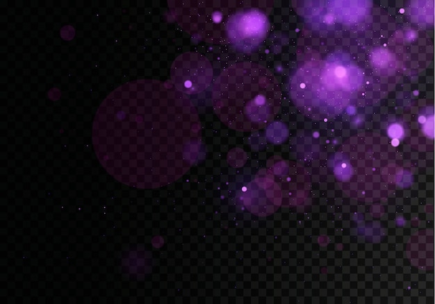 Verschwommenes Bokeh-Licht auf dunkelschwarzem transparentem Hintergrund. Abstraktes Glitzern defokussierte blinkende Sterne und Funken.