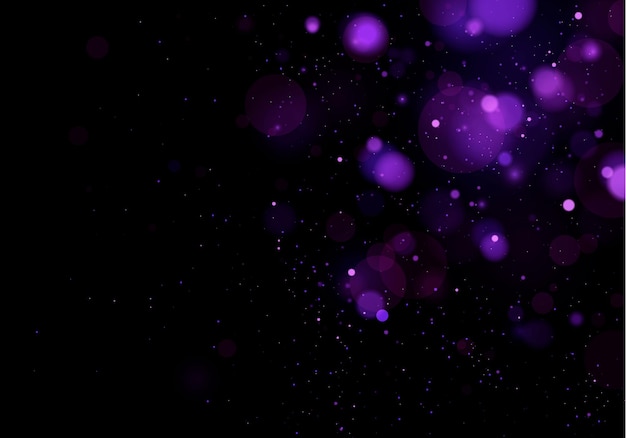 Verschwommenes Bokeh-Licht auf dunkelschwarzem, trübem Hintergrund. Abstraktes Glitzern defokussierte blinkende Sterne und Funken.