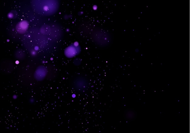 Verschwommenes Bokeh-Licht auf dunkelschwarzem, trübem Hintergrund. Abstraktes Glitzern defokussierte blinkende Sterne und Funken.