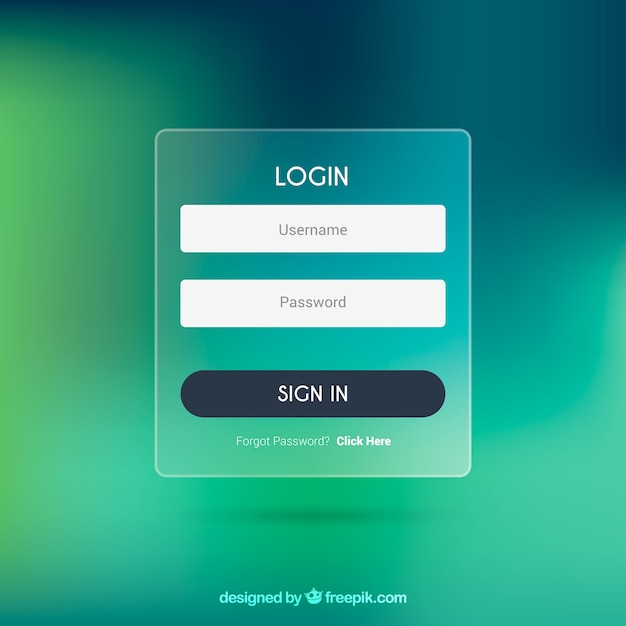 Vektor verschwommenes grünes login-formular