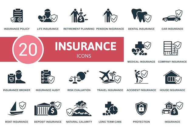 Vektor versicherungssymbole setzen kreative symbole für versicherungspolicenleben