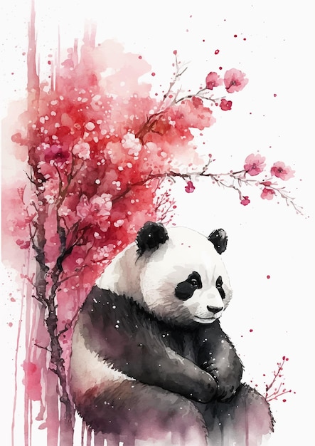 Vektor verspielte aquarell-panda-zeichnung im vektordesign