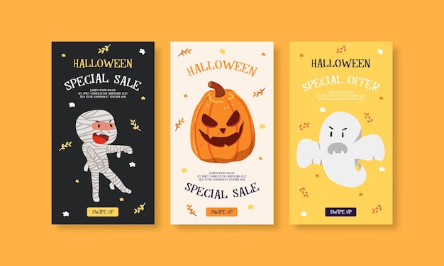 Verspieltes flaches halloween-social-media-story-vorlagenset