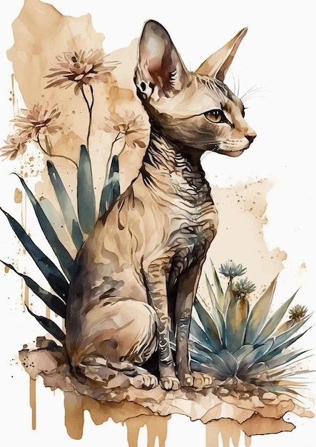 Vektor verspieltes und charmantes aquarellbild einer sphinxkatze