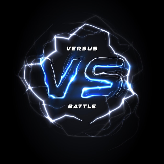 Versus vs runden blauen Logo Schlacht Schlagzeile Vorlage funkelnden Blitz Design isoliert Vektor