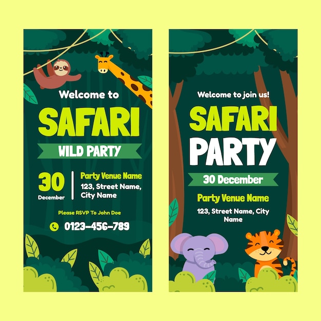 Vertikale bannervorlage für safari-partys