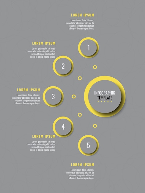 Vertikale infografik-vorlage mit fünf schritten auf grauem hintergrund moderne visualisierung von geschäftsdaten