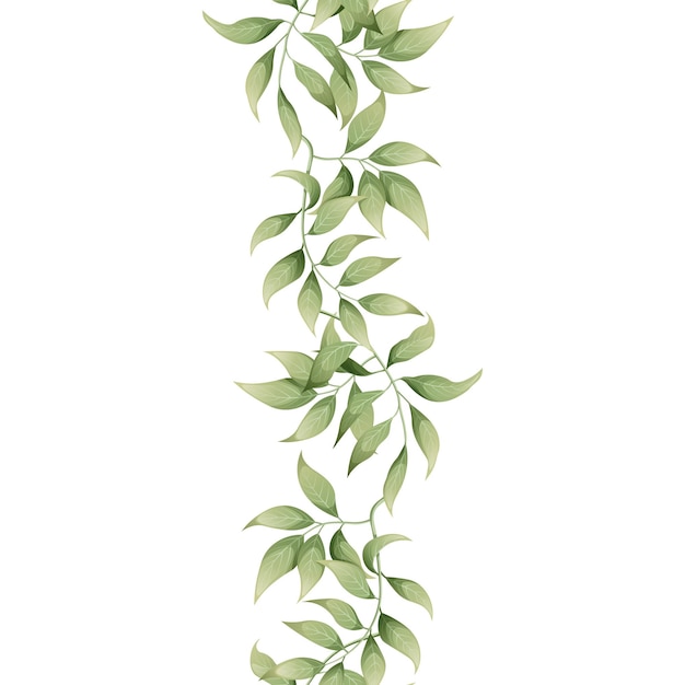 Vektor vertikale nahtlose grenze mit grünen blättern botanische blumenillustration für hochzeitsdesign
