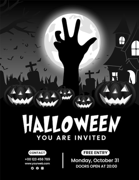 Vertikale plakatschablone der flachen designhalloween-party