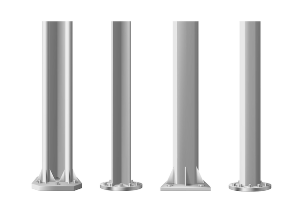 Vertikale Rohre oder Säulen aus Stahl, Metallstangen
