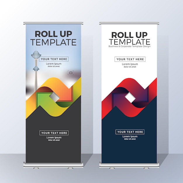 Vektor vertikale roll up banner template design für ankündigen und werbung