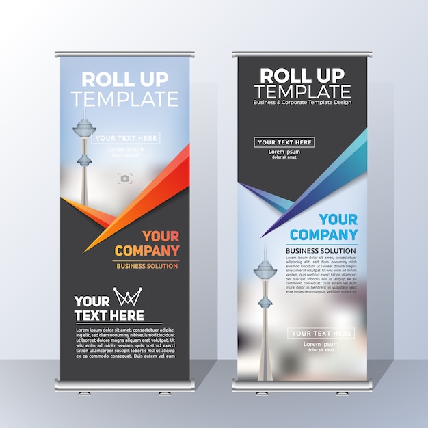 Vertikale Roll Up Banner Template Design für ankündigen und Werbung
