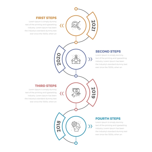 Vertikale Timeline-Infografiken mit 04 Schritten