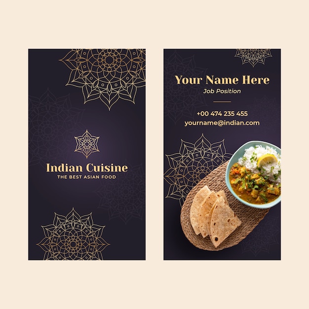 Vertikale Visitenkarte des indischen Restaurants der Steigung