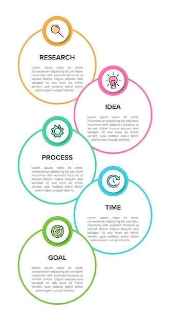 Vektor vertikales infografik-design mit symbolen und 5 optionen oder schritten