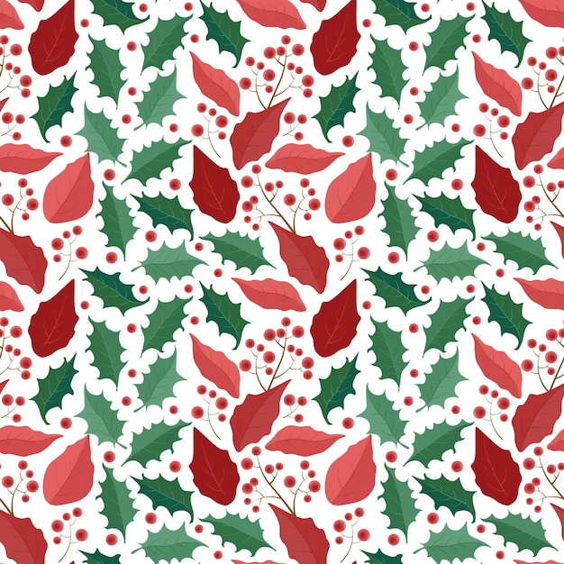 Vektor vertikales muster von weihnachtsblättern und lolly-blättern und roten beeren auf einem zweig