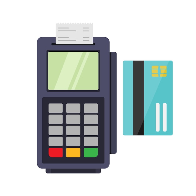 Verwenden des Pos-Terminal-Konzepts. . Kreditkarten Zahlung. Vektorillustration im flachen Stil. Genehmigungsverfahren für Transaktionen.