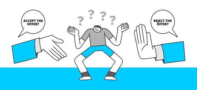 Verwirrt, das Angebot anzunehmen oder abzulehnen Handgezeichnete Charakterillustration