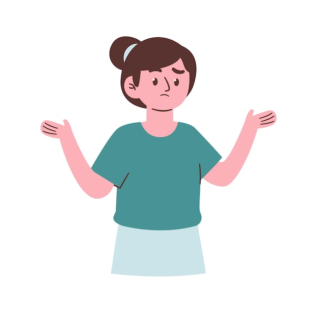 Verwirrte Frau trägt grünes T-Shirt