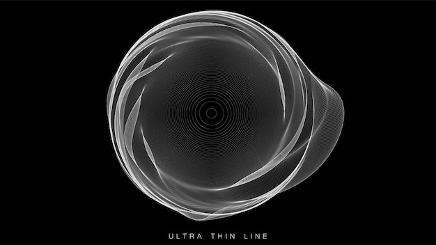 Verzerrte Linienkugeln. dünne Linien-Glitch-Geometrie. Digitaler Strudel des Fraktals 3d. Futuristischer Sound oder Datenwellenform.