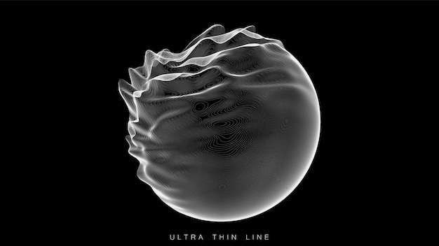 Verzerrte Linienkugeln. dünne Linien-Glitch-Geometrie. Digitaler Strudel des Fraktals 3d.