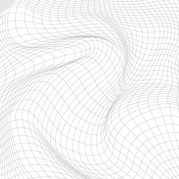 Verzerrte Welle Monochrome Textur dynamische gewölbte Oberfläche Vektormaschengittermuster von Linien